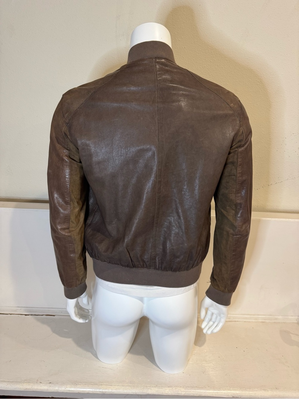 AllSaints Langley Bomber Jacket, Brown Leather, Suede Panel, medium RARE archive - Picture 3 of 6